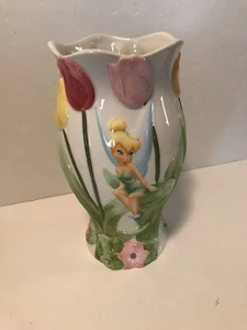 Jarrón de Pascua Tienda Disney Campanilla y Tulipanes 10""H x 7""W (chip pequeño) ¡RARO! - Imagen 1 de 11