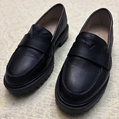 $150 Zapatos Mocasines Banana Republic Cuero Correa Vee Suela Lugg Para Mujer Talla 7 Negros Foto 1 de 4