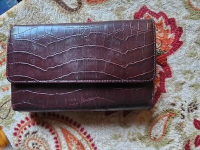 Unbranded Eggplant Faux Alligator Print Leather Envelope Wallet w Strawberry - Image 1 of 4