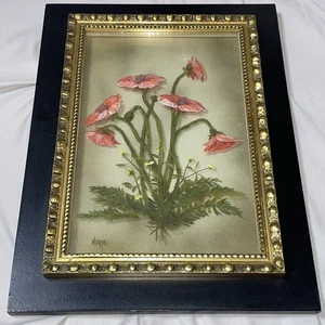 Mohnblumen Edmond J. Nogar Original 12" x 8" großes umgekehrtes Ölgemälde auf Glas - Bild 1 von 23