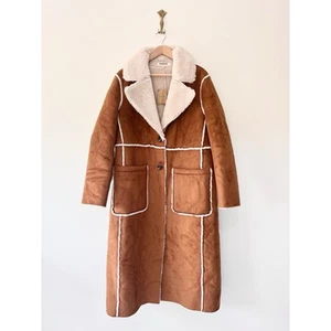Boden Reversible Faux Shearling Coat Size 18 Hazel Brown Longline Pockets - Picture 1 of 9