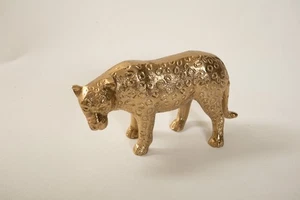 Metal Leopard Cat Figurine (P3L/JSF6) Golden Fline 6.5" - Picture 1 of 6