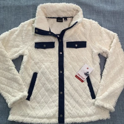 Marmot NWT Janna Fuzzy Button Down Jacket Navy/Ivory | Size M FAST SHIPPING - Image 1 of 4
