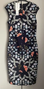 TED BAKER KAIRRA KYOTO GARDENS BOW NECK BODYCON SHIFT MIDI DRESS / SIZE 12 (3) - Picture 1 of 5