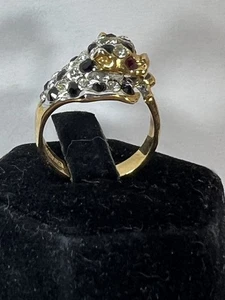 Mode-Cocktailring Leopard langer Schwanz 18 kgp Strass Kristall Größe 6,5 rote Augen - Bild 1 von 14