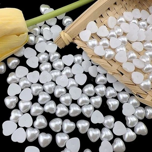 1000 Pure White Acrylic Half Pearl FlatBack Heart Bead 6X6mm Scrapbook Craft - Picture 1 of 4