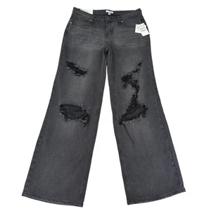 BP Nordstrom Low Rise Wide Leg Destroyed Jeans Black Size 28 NWT - Picture 1 of 7