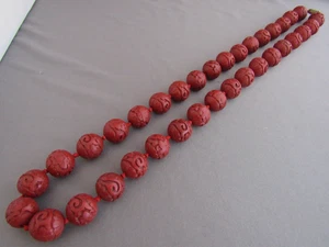 COLLAR VINTAGE DE CINABRIO LACADO ASIÁTICO ENCORDADO CON CUENTAS REDONDAS BROCHE A PRESIÓN - Imagen 1 de 6