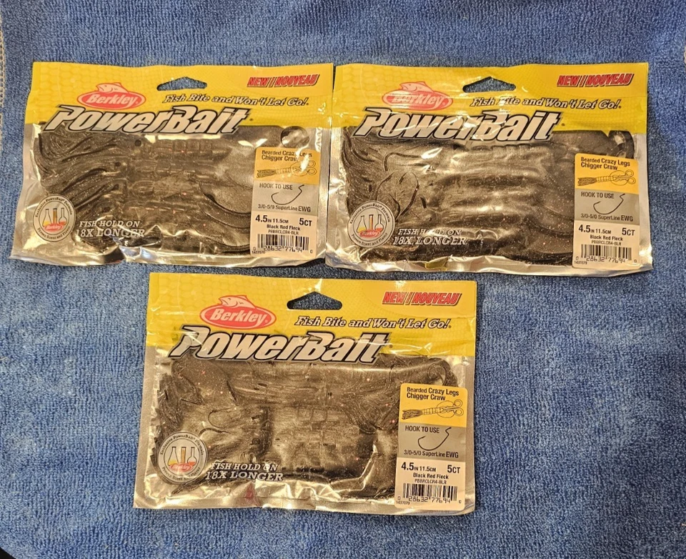 Berkley Power Bait 4.5" Barbudo Chigger Craw Negro Rojo Mancha Lote de 3-5 CT Paquetes Foto 1 de 1