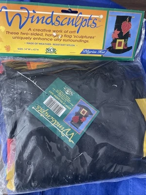 Sombrero de peregrino Windsculpts 1996 Acción de Gracias cosecha 34" x 42" bandera de jardín nuevo raro Foto 1 de 4