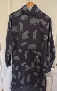 LAZY ONE Sleep Hoodie S/M Blue Bear Print Unisex Oversized Kangaroo Pocket - Picture 1 of 7