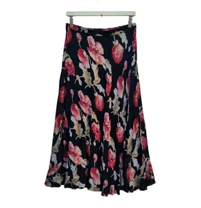 Coldwater Creek Reversible Maxi Skirt Floral Size Large Red Black Waist 29" - Picture 1 of 7