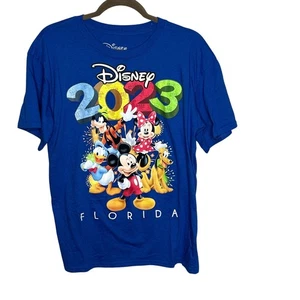 Disney Florida 2023 Mickey Minnie Goofy Pluto Graphic T-Shirt Blue Men’s Medium - Picture 1 of 7