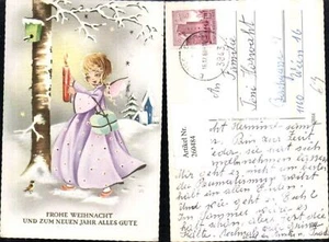 260484,Künstler AK Weihnachten Neujahr Engel Kleid Geschenk Kerze Baum Vogelhaus - Bild 1 von 1