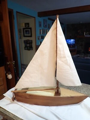 Vintage Large Wood Boat Pond Yacht Display Ship Sailboat As-Is 21" long 24" tall - Image 1 of 4