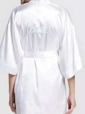 Bata de novia blanca de satén para mujer azul claro bordada talla M L  Foto 1 de 4