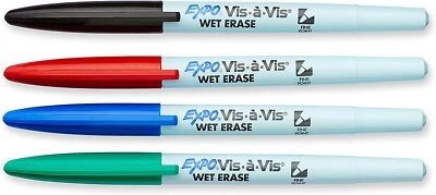 Expo Vis-a-Vis Wet Erase Markers, Fine Bullet Tip, Assorted Colors, 4-Count - Image 1 of 4