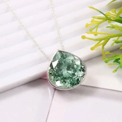 Collana Con Pendente A Goccia Di Zaffiro Verde Elegante In Argento Per Donna - Immagine 1 di 4