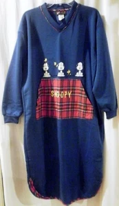 Peanuts Collection Snoopy & Woodstock Blue Night Shirt Front Pocket Size Medium - Picture 1 of 8