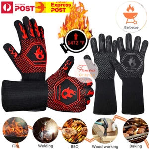 BBQ Gloves Oven Grill 800°C Heat Non-Slip Fireproof Resistant Silicone Kitchen - Picture 1 of 36