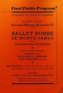 Ballet Russe de Monte Carlo Ad Sheet Philadelphia Orchestra November 19 1938 - Picture 1 of 1