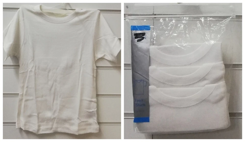 DUNNES STORES Jungen Kinder T-Shirt Dunnes weiß 100 % Baumwolle Weste 3er-Pack UK Größen 3-15 Jahre