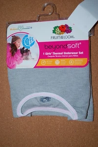 Girls Long Underwear Set GRAY LONGJOHNS SHIRT PANTS Pink Trim SIZE XS S M XL - Picture 1 of 1