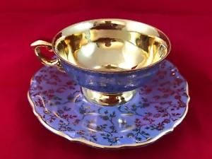 SELTENE BLAUE VINTAGE 22k GOLD SCHLECHT DURKHEIM GEBR BAUER BAVARIA TEETASSE/UNTERTASSE RECHT GOLD - Bild 1 von 14