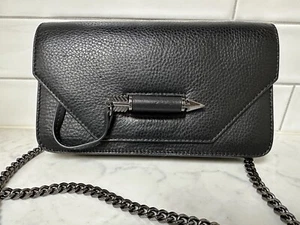Mackage Crossbody Black Leather Pewter Arrow Closure Bag EXC - Picture 1 of 21