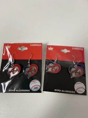 Atlanta Braves Women's Heart Shaped Earrings Red, Blue, Silver Sold In Set OF 2 - Image 1 of 3