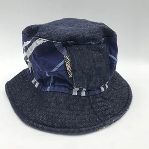 Burberry London Kids Bucket Hat Sz Small Blue Nova Check Denim Chambray Pocket - Picture 1 of 12
