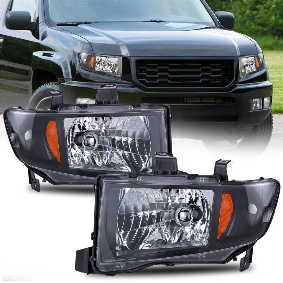 Conjunto de faros ámbar carcasa negra izquierda y derecha para Honda Ridgeline 2006-2014 Foto 1 de 4