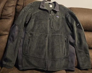 Patagonia R2 Fleece Full Zip Deep Pile Jacket Green/Gray Size XL 25136 Farm Neck - Bild 1 von 19