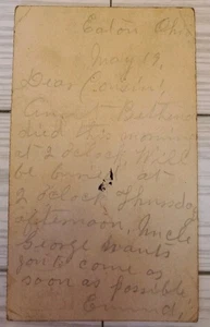 1903 Postkarte an Cousin RE Tod der Tante Rückkehr nach Hause Eaton Ohio - Bild 1 von 2