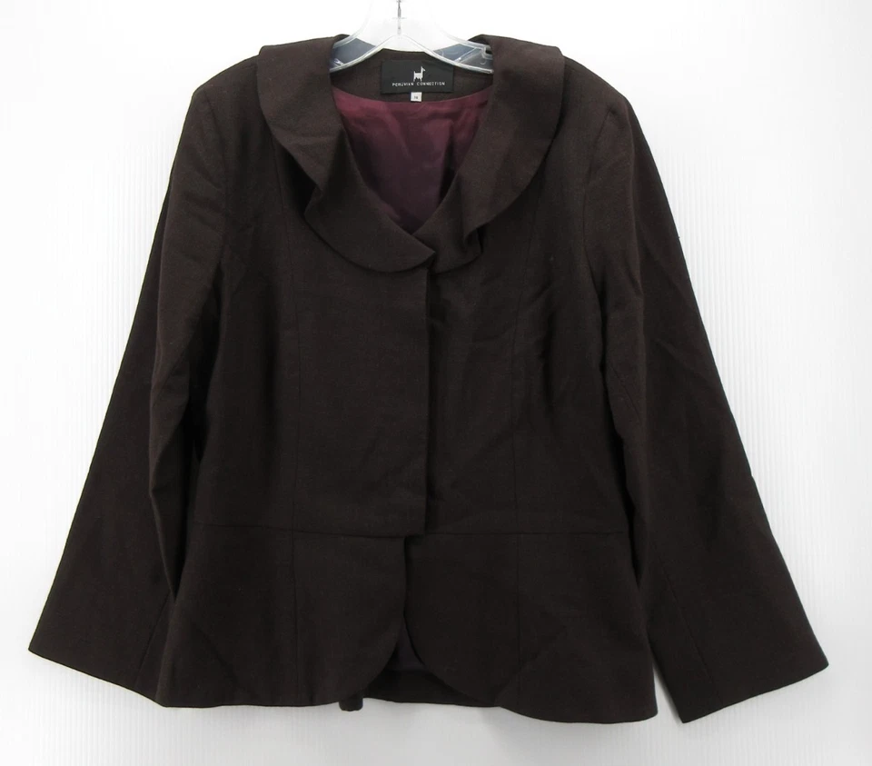 Peruvian Connection Blazer Women 16 Brown Baby Alpaca Wool Shawl Jacket USA - Image 1 of 4