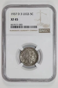 1937-D 3 LEGS BUFFALO NICKEL NGC XF45 - Picture 1 of 2