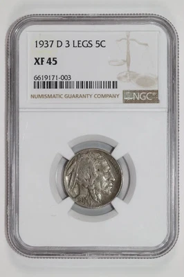 1937-D 3 LEGS BUFFALO NICKEL NGC XF45 - Image 1 of 2
