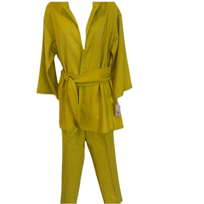 NUEVO CON ETIQUETAS NATORI Conjunto Chaqueta Abierta Borde Cuero Sintético Verde Lima Talla S Pantalones Talla 8 Sin Etiquetas Foto 1 de 4