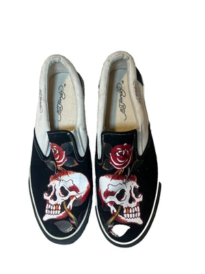 复古 Ed Hardy 玫瑰骷髅鞋 ~ 一脚蹬运动鞋 — 第 1/4 张图片