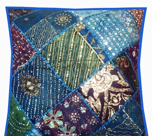 Funda de cojín de almohada de mesa/sofá étnica de retazos hecha a mano 24x24" regalo de Navidad - Imagen 1 de 9