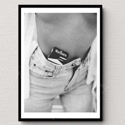 Marlboro Cigarette Pack in Jeans Poster Black & White Wall Art Poster Print Gift - Image 1 of 3