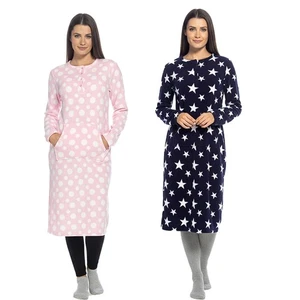 Ladies Fleece Nightie Long Sleeve Dress with Pockets Sizes 10-24 - Picture 1 of 5