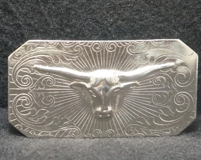 XC03152 VINTAGE 1960s ***LONGHORN*** WESTERN ANIMAL MENS SILVERTONE BELT BUCKLE - Image 1 of 2