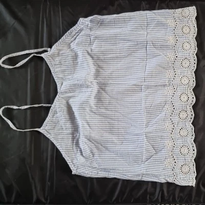 Peacocks Womens Blue Cotton Blend Striped Top Tank Size 6-8 - Image 1 of 3