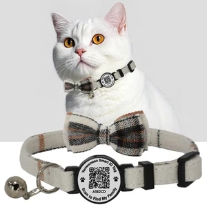 Cat Collar with Bells Kitten Collars Breakaway with Bow Tie QR Code(Black) - Picture 1 of 7