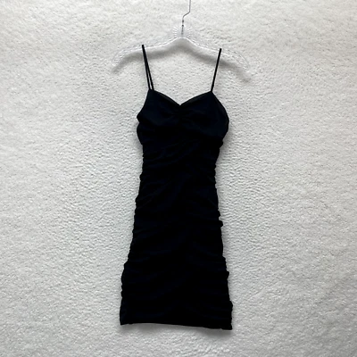 Mini Vestido Vintage Años 90 Y2K XS Pequeño Negro Malla Acanalado Vendaje Cyber Rave Club Foto 1 de 4