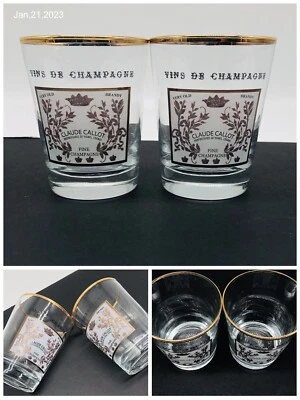 Williams-Sonoma Vins De Champagne Old Fashion Gold Trim Set of 2 Glasses Wine A1 - Image 1 of 4