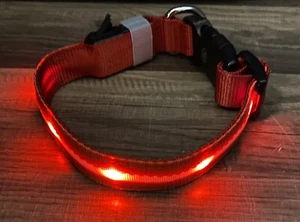 DOTTED LED RECHARGEABLE Light-up Flash GLOW COLLAR Dog Pet Red Size Small 15” - Picture 1 of 4