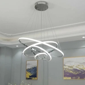 LUXURY ITALIAN MODERN LED GOLD CHROME PLATED LIGHT RING CHANDELIER PENDANT NEW - Picture 1 of 4