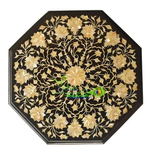 17" Marble Coffee Table Top Mother Of Pearls Inlaid Mosaic Home And Garden Decor - Picture 1 of 6